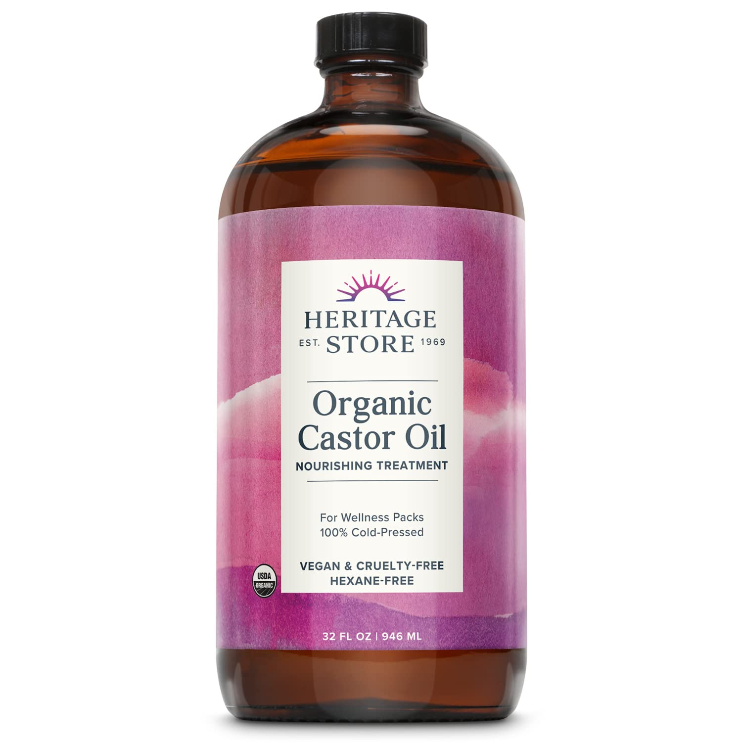 HERITAGE STORE Organic Castor Oil, Glass Bottle, Cold Pressed
